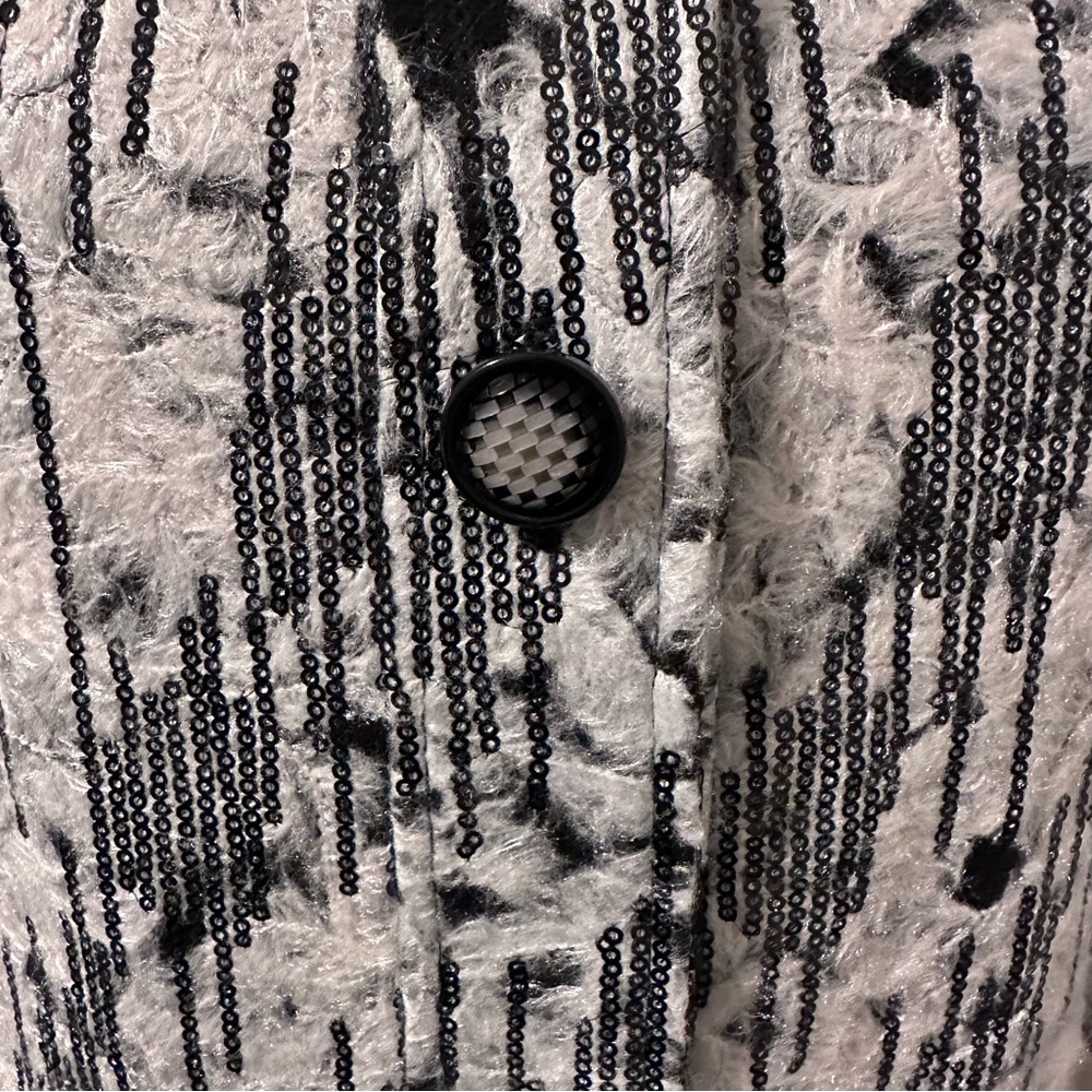 Peck & Peck Jacket Womens Small 3/4 Sleeve White & Black Pocket Sequins New - Picture 6 of 7